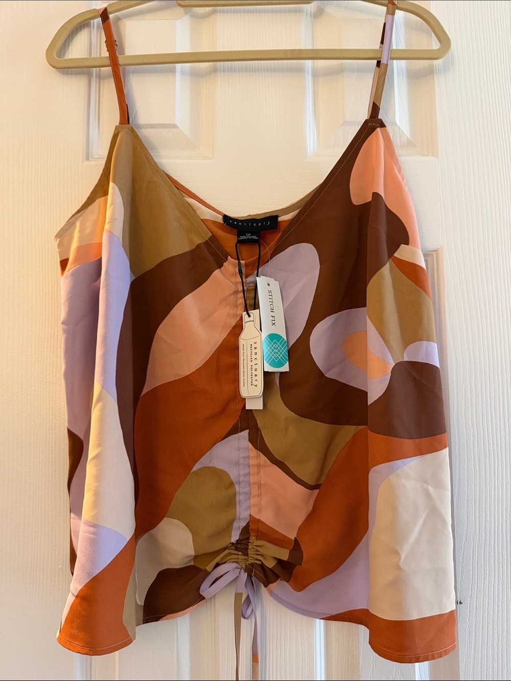 Sanctuary Abstract Multi-Color Satin Cami Tank - Brown, Rust, Lilac, Cream